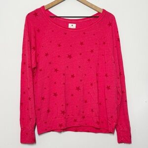 Sundry pink star print lightweight boatneck sweater S made in USA